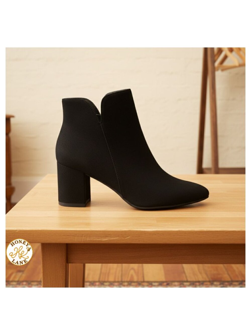 Suede Ankle Boots Chunky Block Heel Pointed Toe Dressy Booties